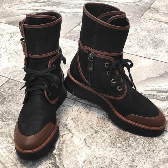 Geox Porthya Black Brown Leather Biker Boots Booties Brand New size EU 40 US 10 - Picture 3 of 11